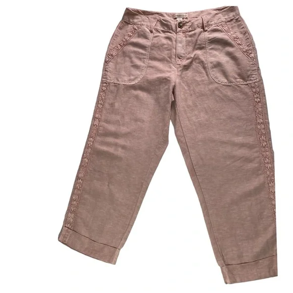 Coldwater Creek NWT Pale Mauve Lace Trim Cuffed Ankle Pant - Size 10 - Picture 3 of 16